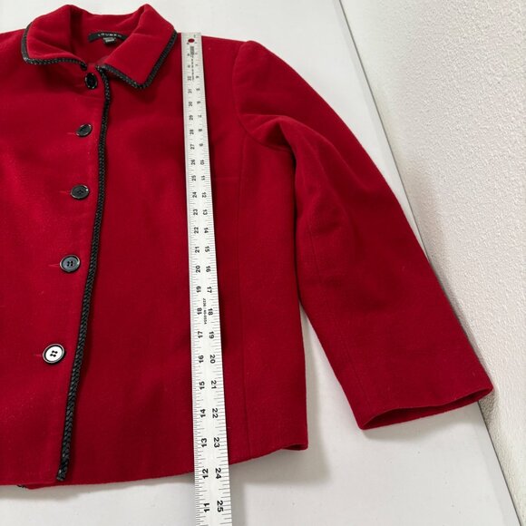 Louben Blazer Womens 10 Red Black Trim Wool Cashmere Button Front Jacket - Picture 10 of 11